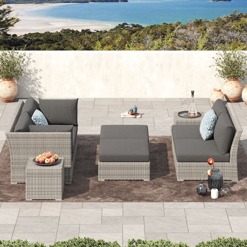 Corvus 8-piece Aluminum Wicker Patio Sectional Conversation Set