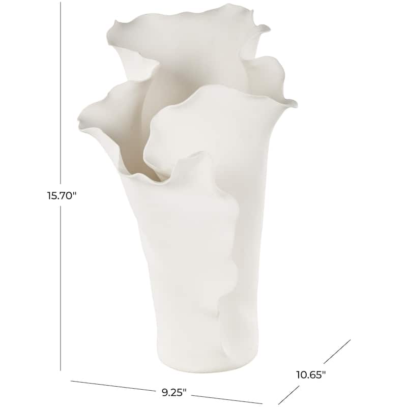 Ceramic Abstract Floral Inspired Vase with Wavy Folded Rim - White or Black - Roche River Decor