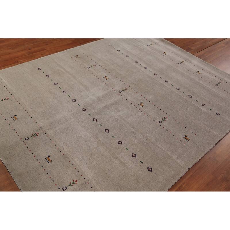 Ltribal Beige Gabbeh Oriental Area Rug Handmade Wool Carpet - 5'10" x 7'8"