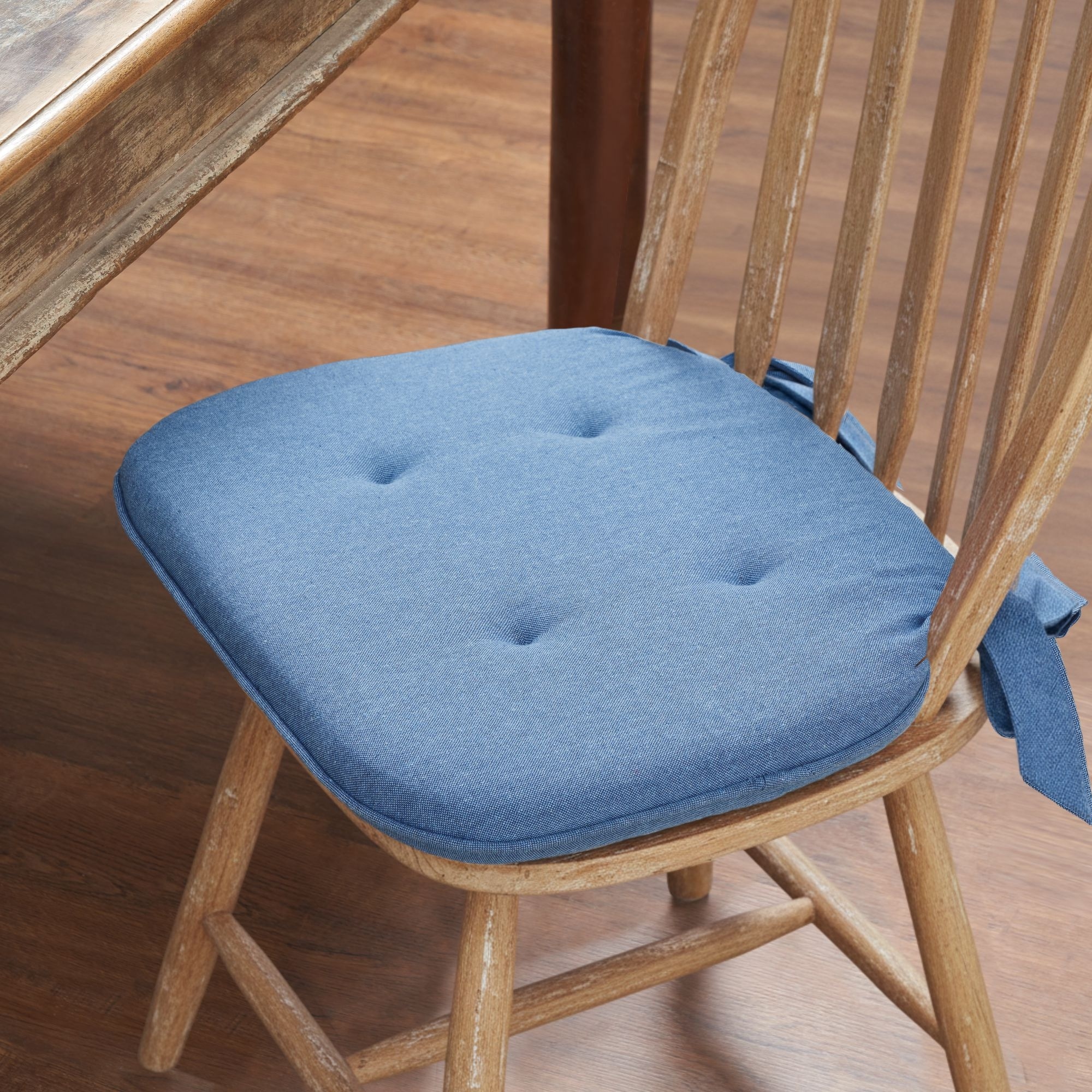 Medium Blue Solid Chambray Weave Cotton Chair Pad
