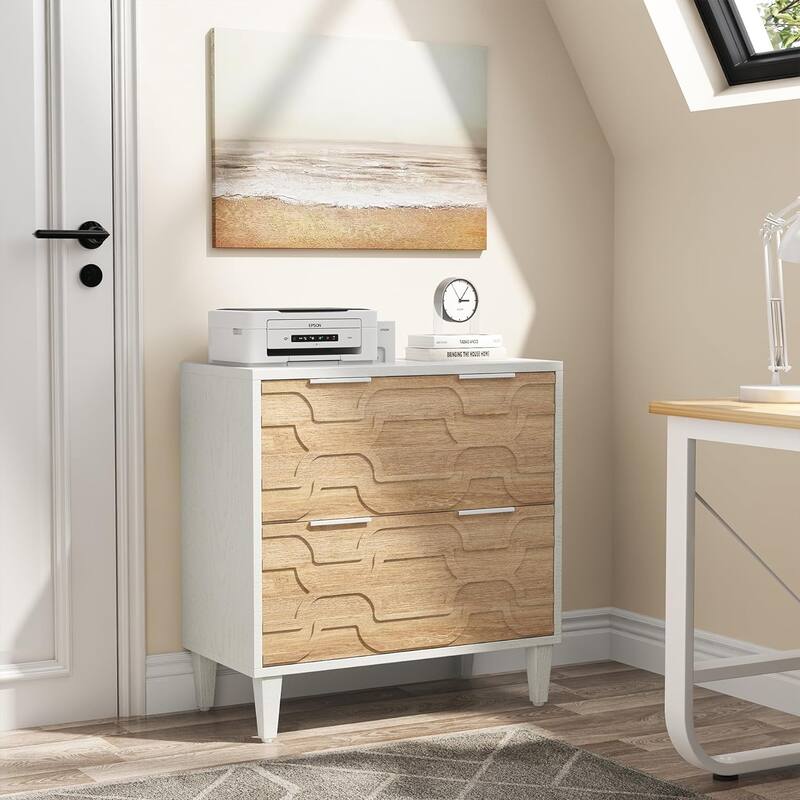 2-Drawer Lateral File Cabinet for A4/Letter/Legal Size, White & Grey Office Storage Cabinet Printer Stand