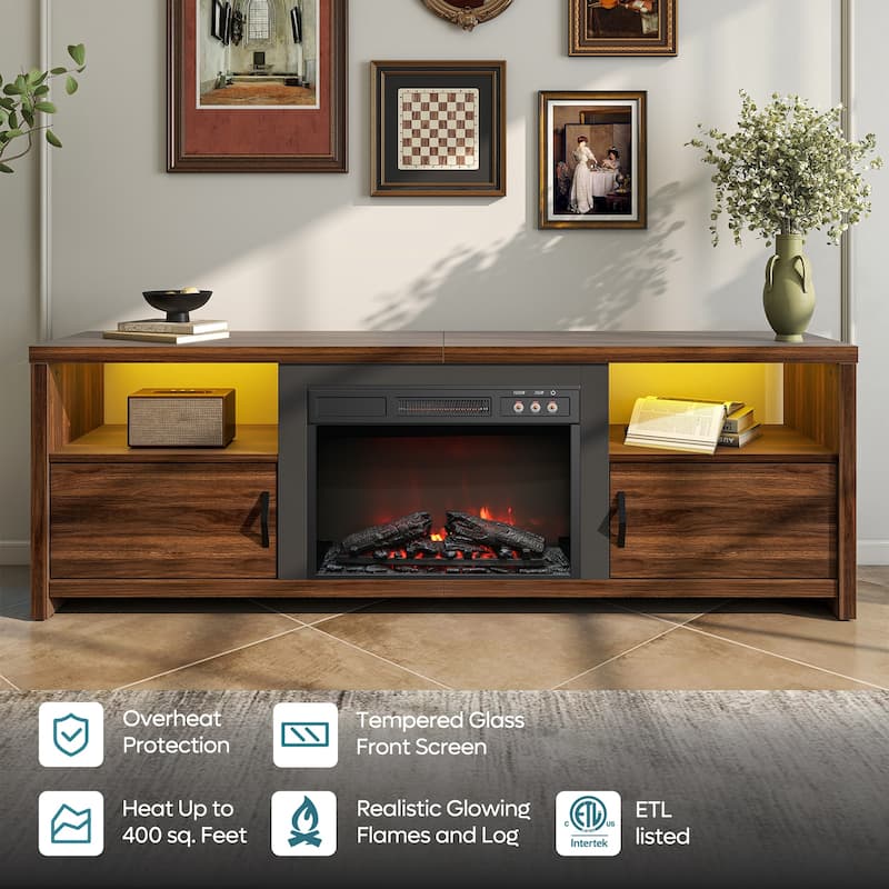 Bestier 70" Fireplace TV Stand for TVs up to 75", LED Entertainment Center with 23" Remote Control Electric Fireplace
