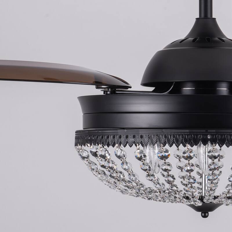 42" Black Retractable 3-Blade Crystal Chandelier Ceiling Fan with Remote