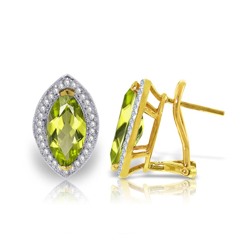 4.3 Carat 14K Solid Gold French Clips Earrings Diamond Peridot - Yellow