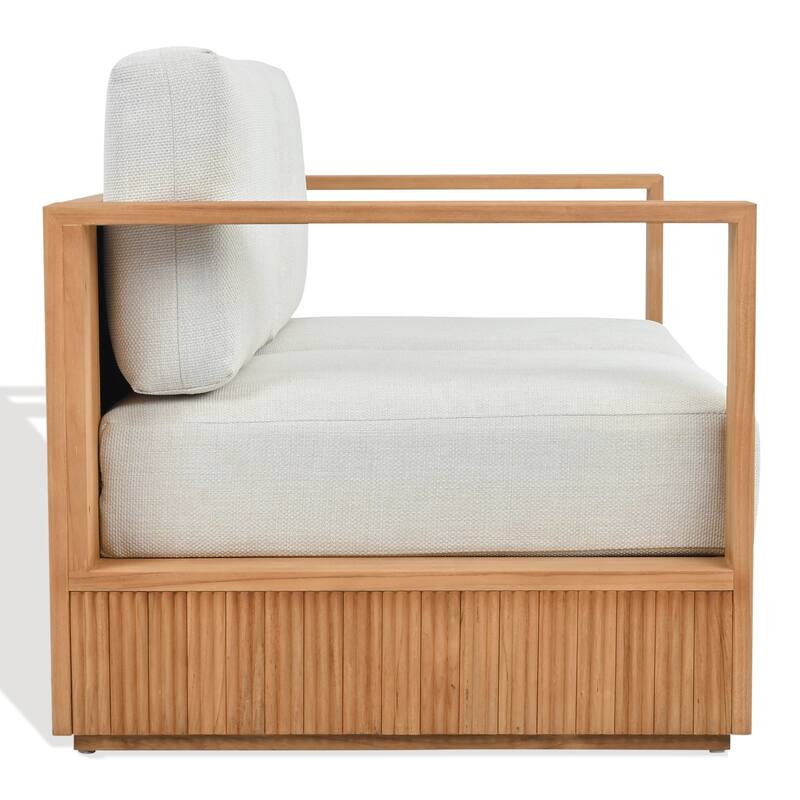 SAFAVIEH Couture Saint Lucia Reeded Teak Wood Patio Loveseat