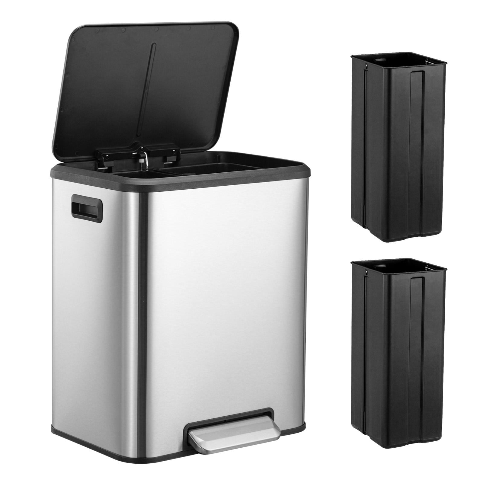 30L/8Gal Dual Trash Can, Stainless Steel, Soft Close Lid, 2 Removable Inner Buckets, for Office/Kitchen/Bedroom