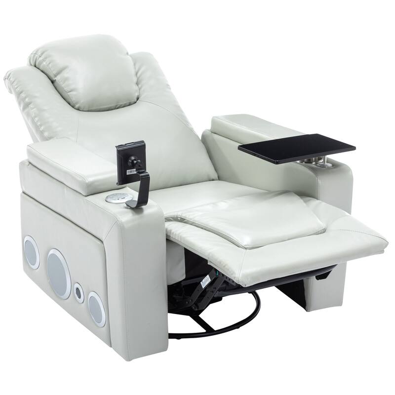 270 Degree Swivel PU Leather Power Recliner Individual Seat Home Theater Recliner with Surround Sound， Removable Tray Table
