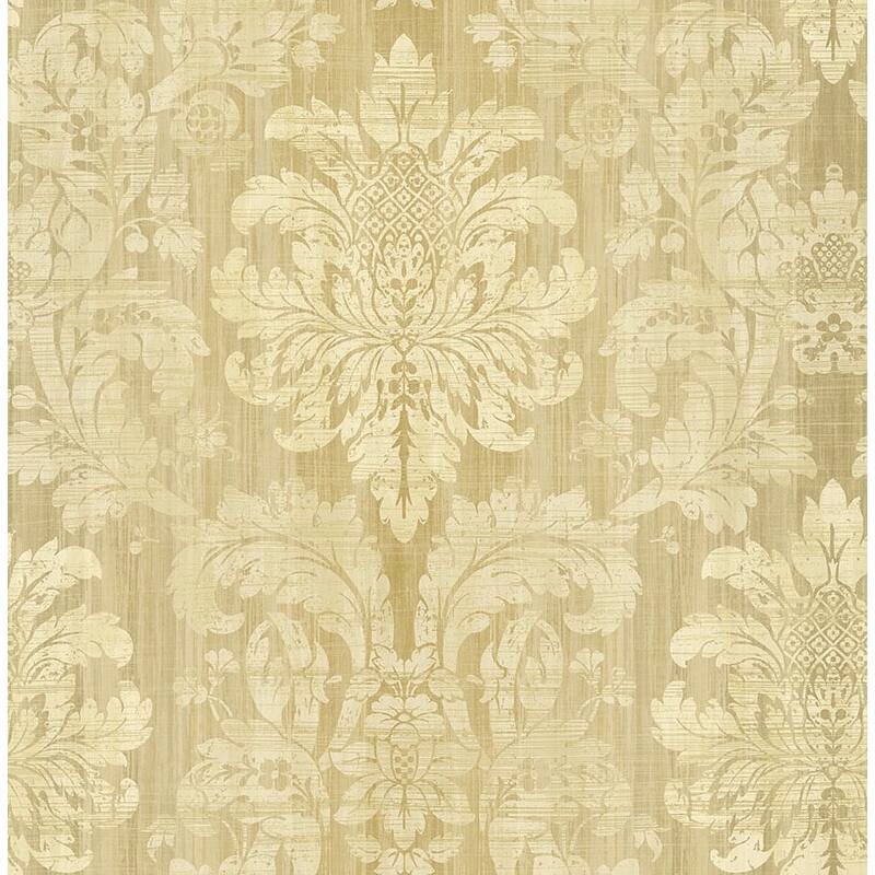 Seabrook Designs Aldeno Striped Damask Unpasted Wallpaper - 20.5 in W x 33 ft. L - Metallic Khaki & Beige