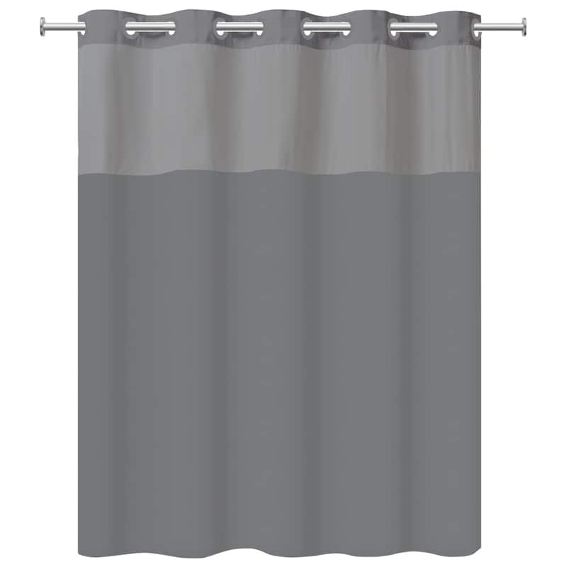 Hookless Plainweave 3-in-1 Shower Curtain with Sheer Top Window, Flex-on Rings & PEVA Liner