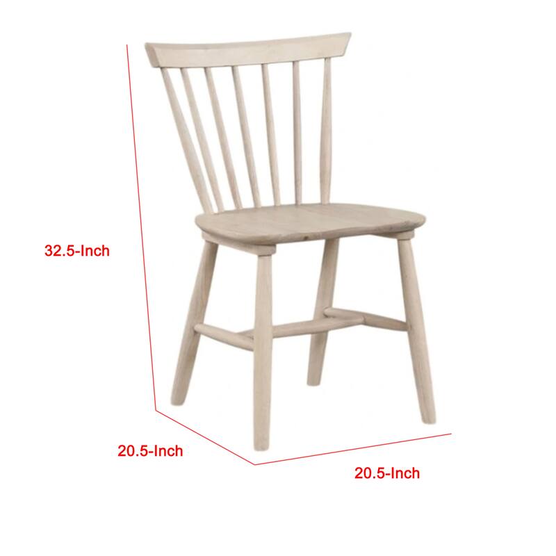 Baylee Side Dining Chair Set of 2, Spindle Back, Tapered Legs, White Oak Wood