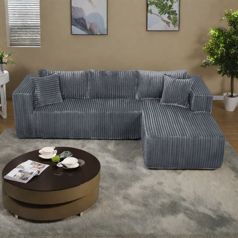 105.11" L-Shaped Chenille Sectional Sofa with All-Foam Structure, 6 Pillows and Space-Saving Design (Left Chaise)