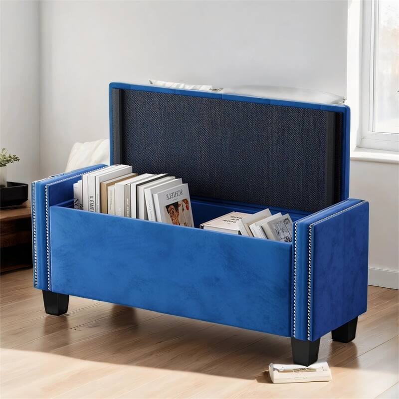 Upholstered Velvet Storage Ottoman Bench, Tufted Foot Rest Stool