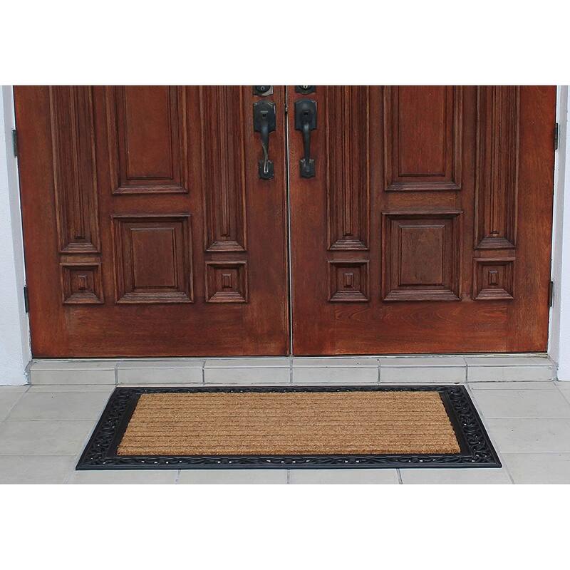 A1HC Rubber and Coir Paisley Border Doormat 30X48, Heavy Duty Mat for Front Door Large Size