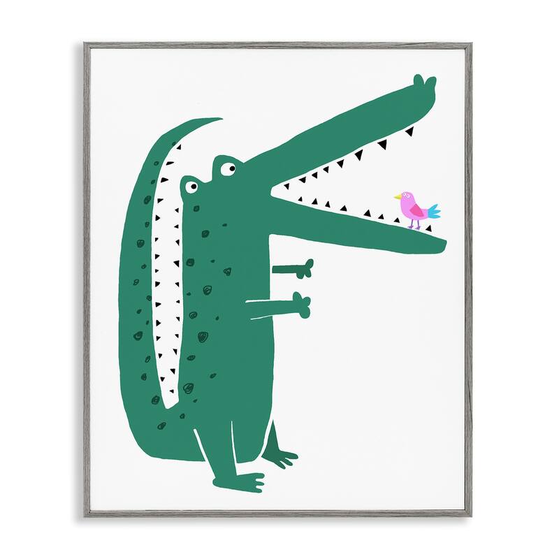 Stupell Alligator & Bird Friends Framed Giclee Art Design By Carla Daly - 24 x 30 - Grey