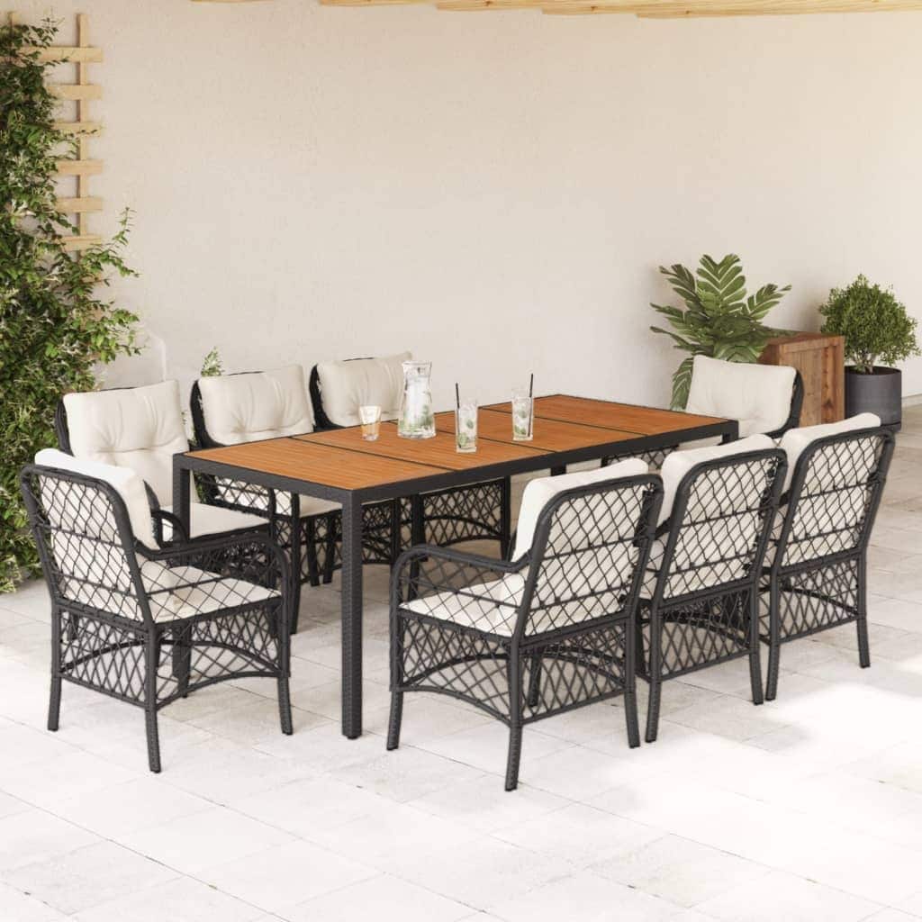 vidaXL Garden Dining Set Black, Cream white Poly Rattan Large - 74.8 x 35.4 x 29.5 in