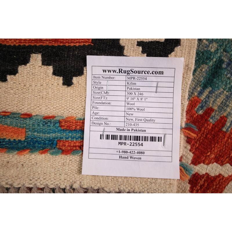 Kilim Oriental Area Rug Hand-Woven Orange Wool Carpet - 8'1" x 9'10"