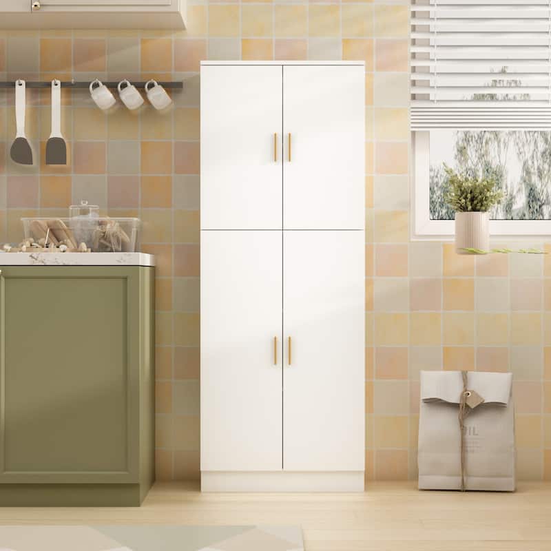 Kerrogee Tall Storage Cabinet with Doors Adjustable Shelves, White - 61.2"H