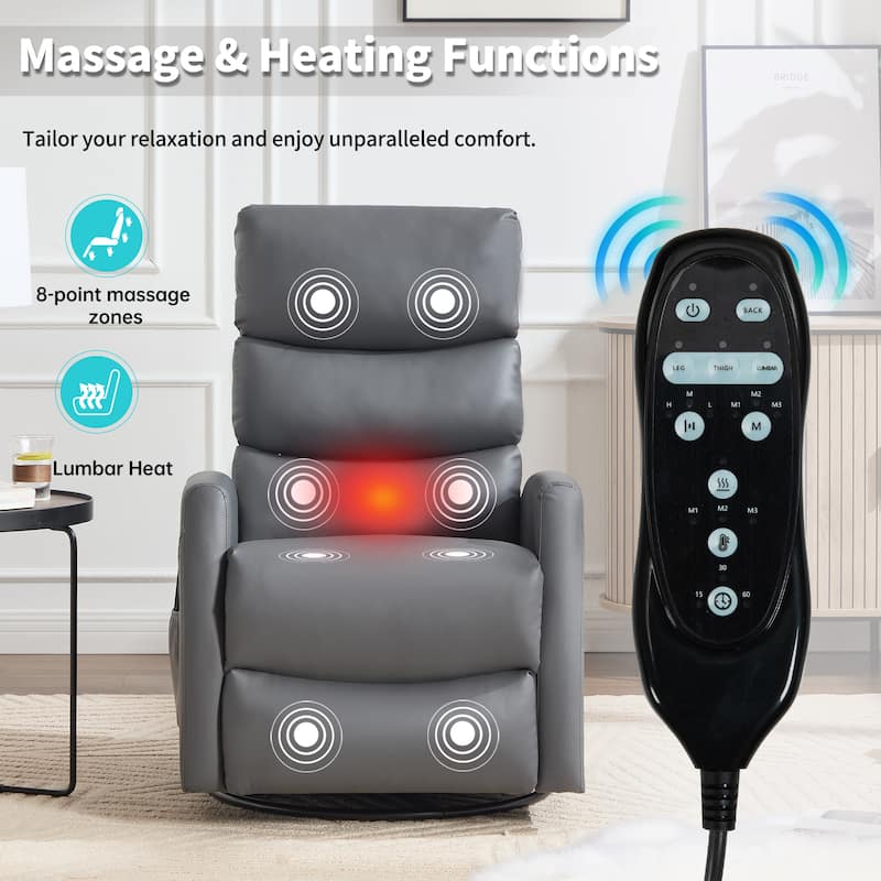 360° Swivel Rocking Recliner with Heat & Massage in Faux Leather