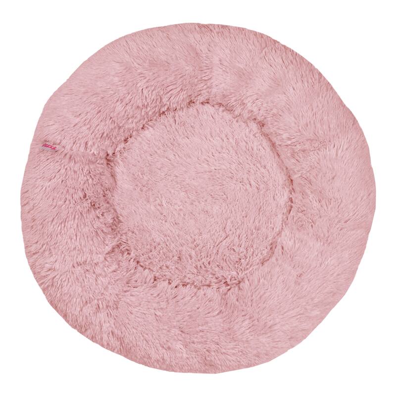 Maisie Bohemian Glam Faux Fur Round Fluffy Calming Donut Pet Bed with Washable Cover