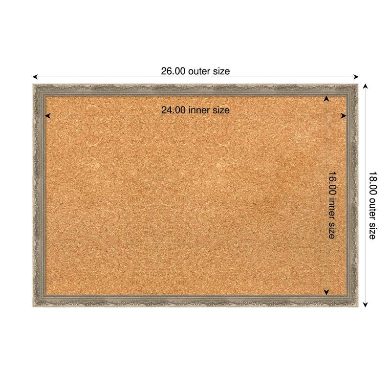 Mila Dark Silver Wood Framed Cork Board - Bulletin Board, Organization Board, Pin Board - Natural - 26 x 18 in