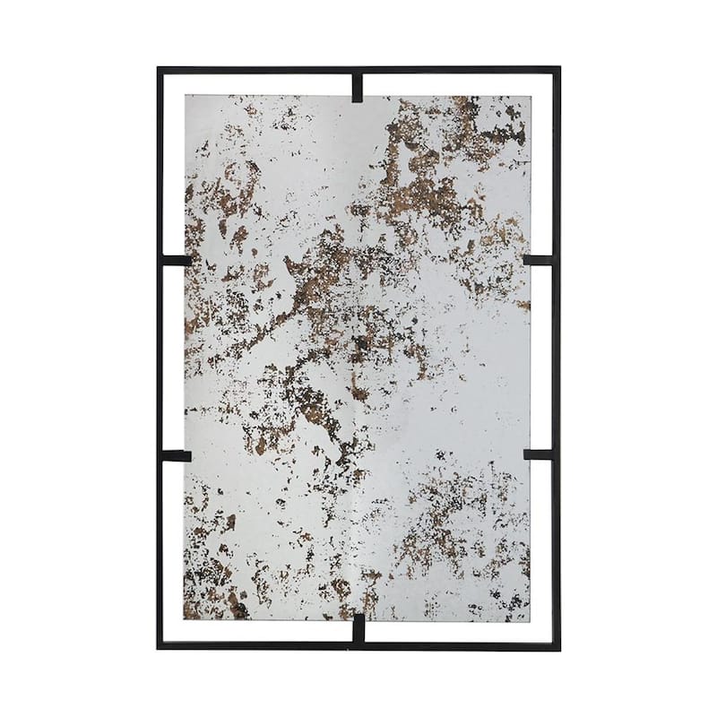 HomeRoots 32" Black Iron Framed Antiqued Glass Accent Mirror - 22' X '31.9' X '0.6