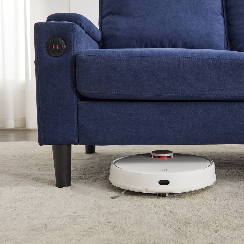 Upholstered Sectional Sofa with Storage Ottoman, USB Port, and Cup Holders