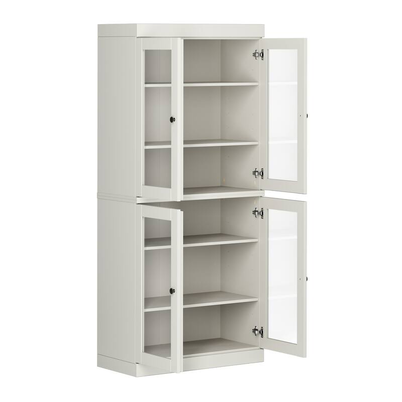 100% Solid Wood Tall Bookcase with Glass Doors, Adjustable Shelves, Modular Storage Bookshelf, 32" W x 71.5" H
