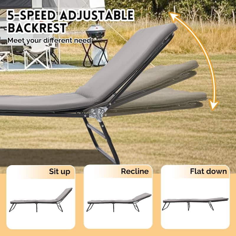 Folding Camping Cot for Adults, 5-Angle Adjustable Camping Cot Heavy Duty Outdoor Bed with Carry Bag