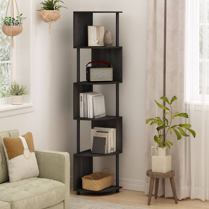 71.26 in. Tall Espresso/Black Wood 5-Shelf Bookcase