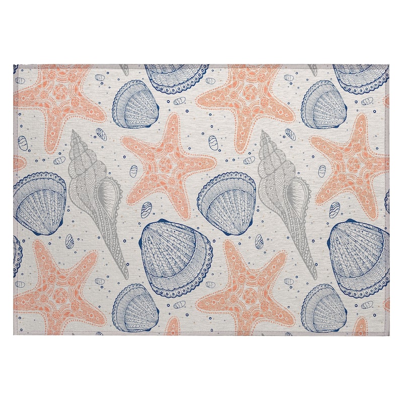Indoor/ Outdoor Surfside Starfish Shells Washable Rug New - Peach - 1'8" x 2'6"