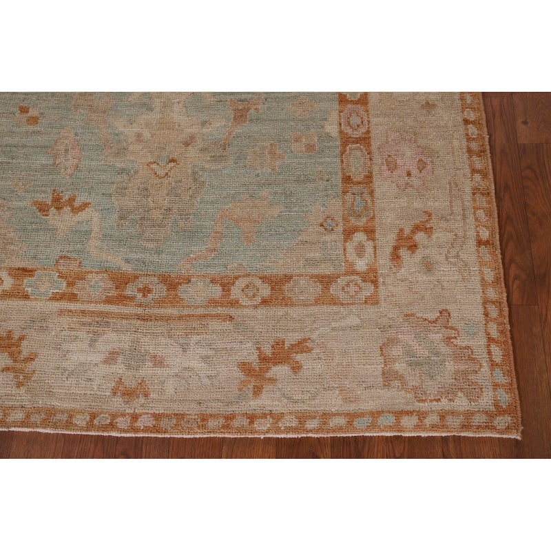 Vegetable Dye Oushak Turkish Runner Rug Handmade Wool Carpet - 4'0" x 12'2"