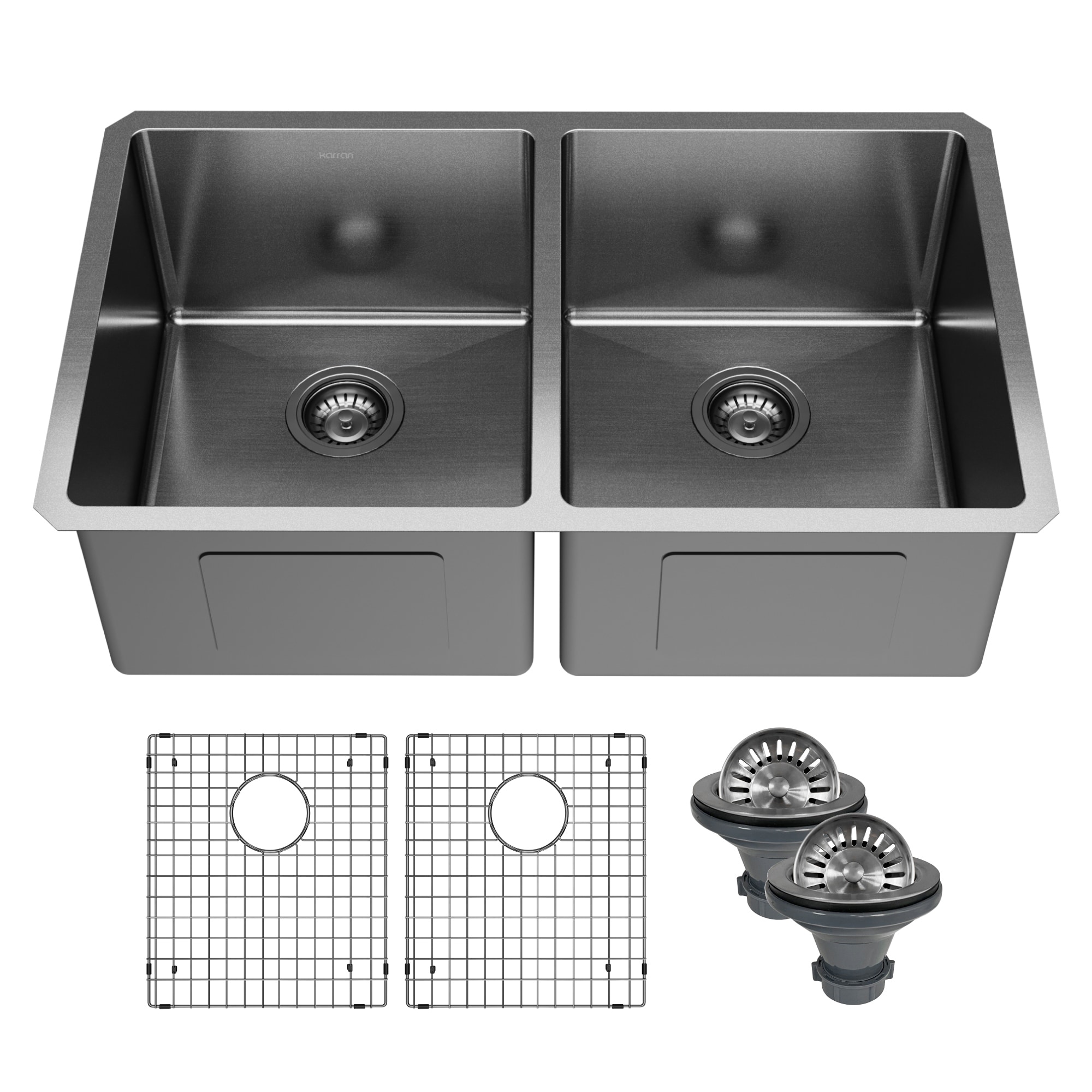 Karran Elite 32" Undermount 16 Gauge Stainless Steel Double Bowl Kitchen Sink in Gunmetal Black - Gunmetal Black