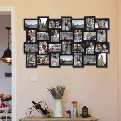 ADECO Photo Frame 28 Opening Black Wood Wall Hanging Collage Clustered