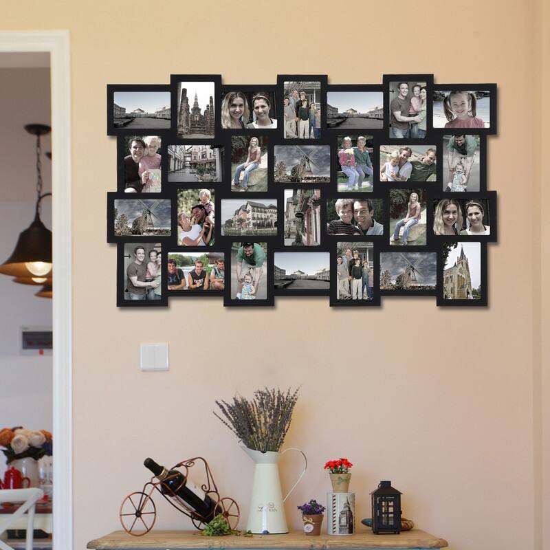 ADECO Photo Frame 28 Opening Black Wood Wall Hanging Collage Clustered