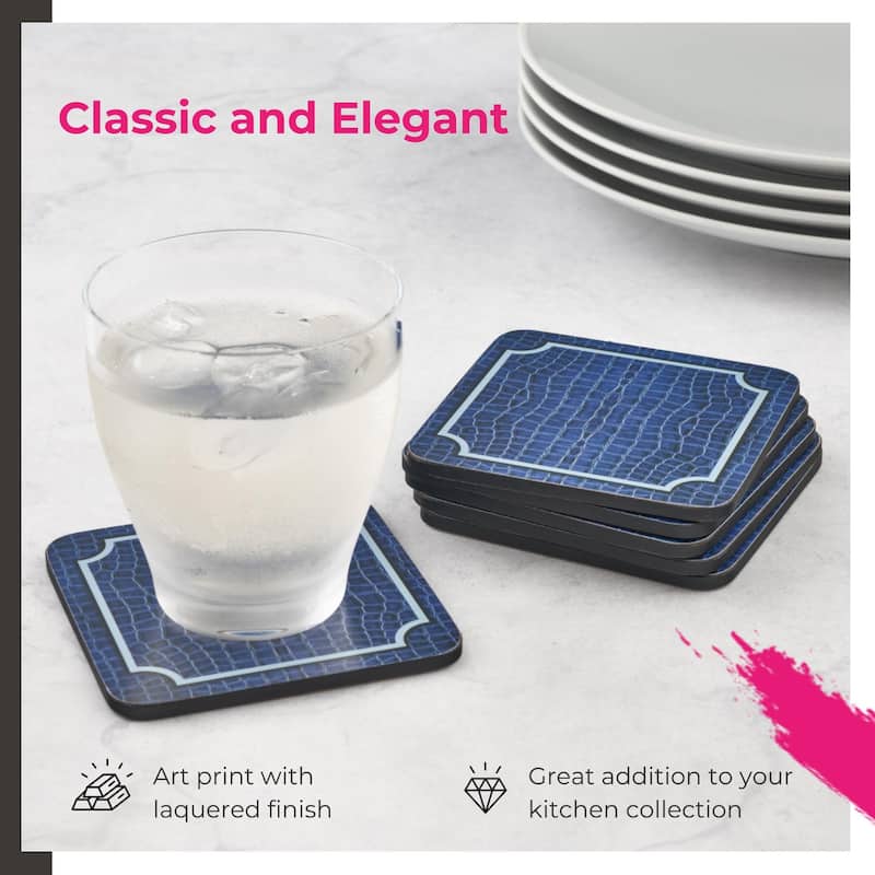 Pimpernel Set of 6 Blue Croc Leather Collection Coasters - 4 Inch