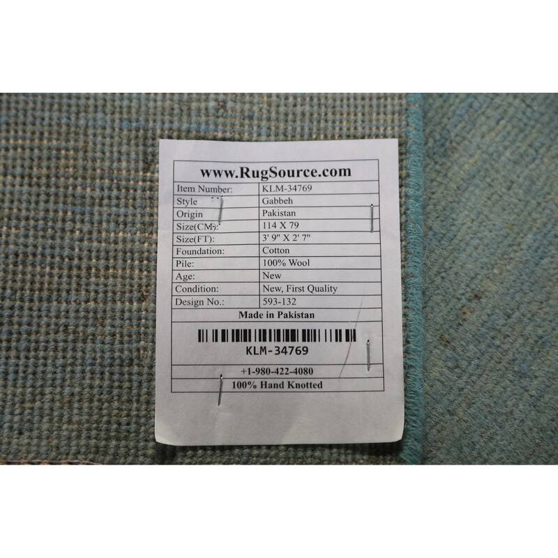 Light Blue Gabbeh Modern Rug Hand-Knotted Solid Wool Carpet - 2'7" x 3'9"