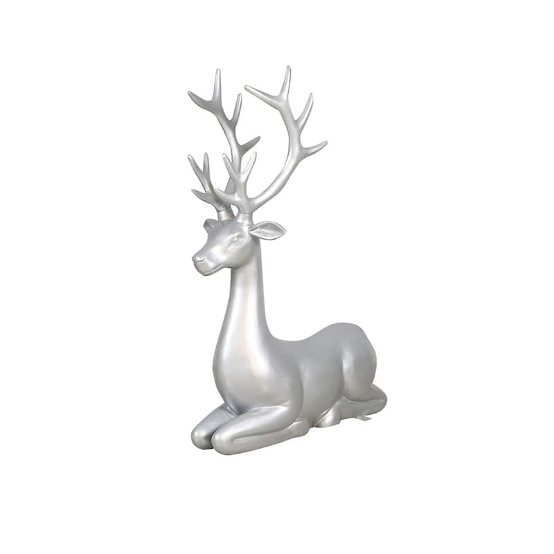 Commercial Sitting Reindeer Fiberglass Outdoor Christmas Decoration - 54" - Silver