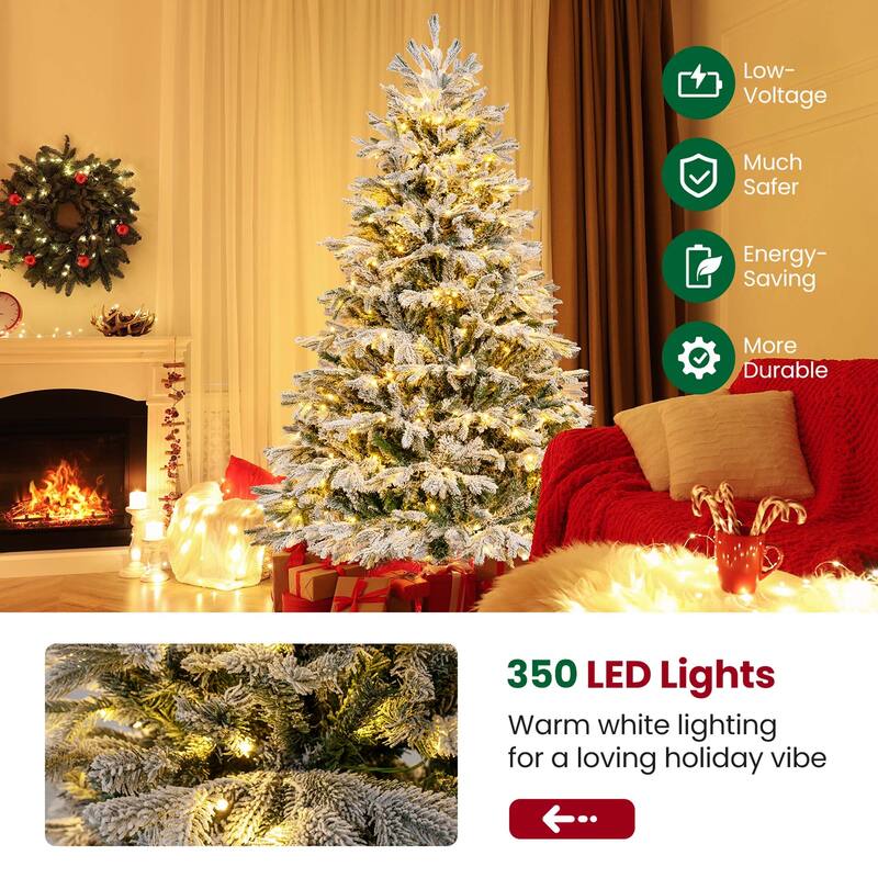 Costway 4.5 FT/6FT/7FT Pre-Lit Christmas Tree Snow Flocked Hinged Xmas