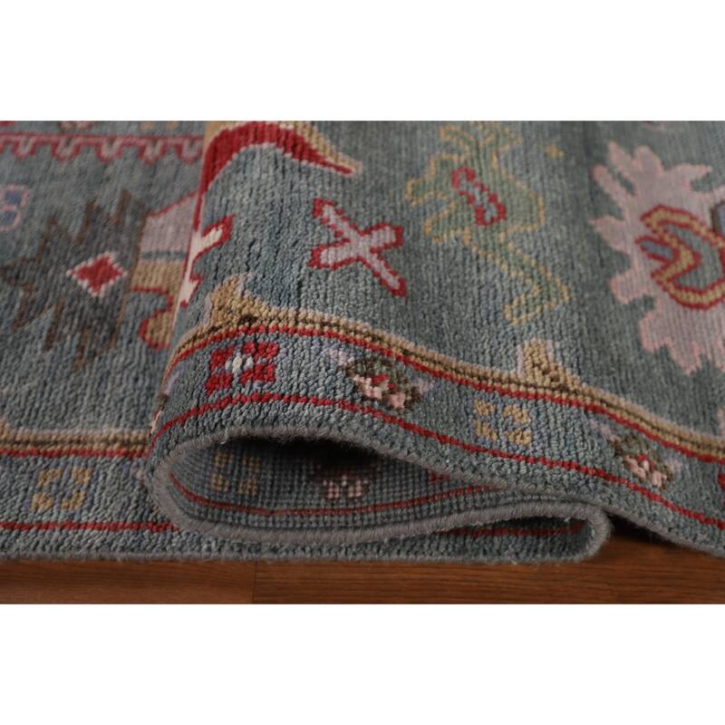 All-Over Gray Floral Oushak Indian Area Rug Handmade Wool Carpet - 9'1"x 11'9"