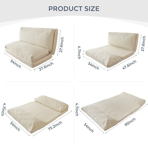 dimension image slide 23 of 31, Corduroy Bean Bag Folding Sofa Bed