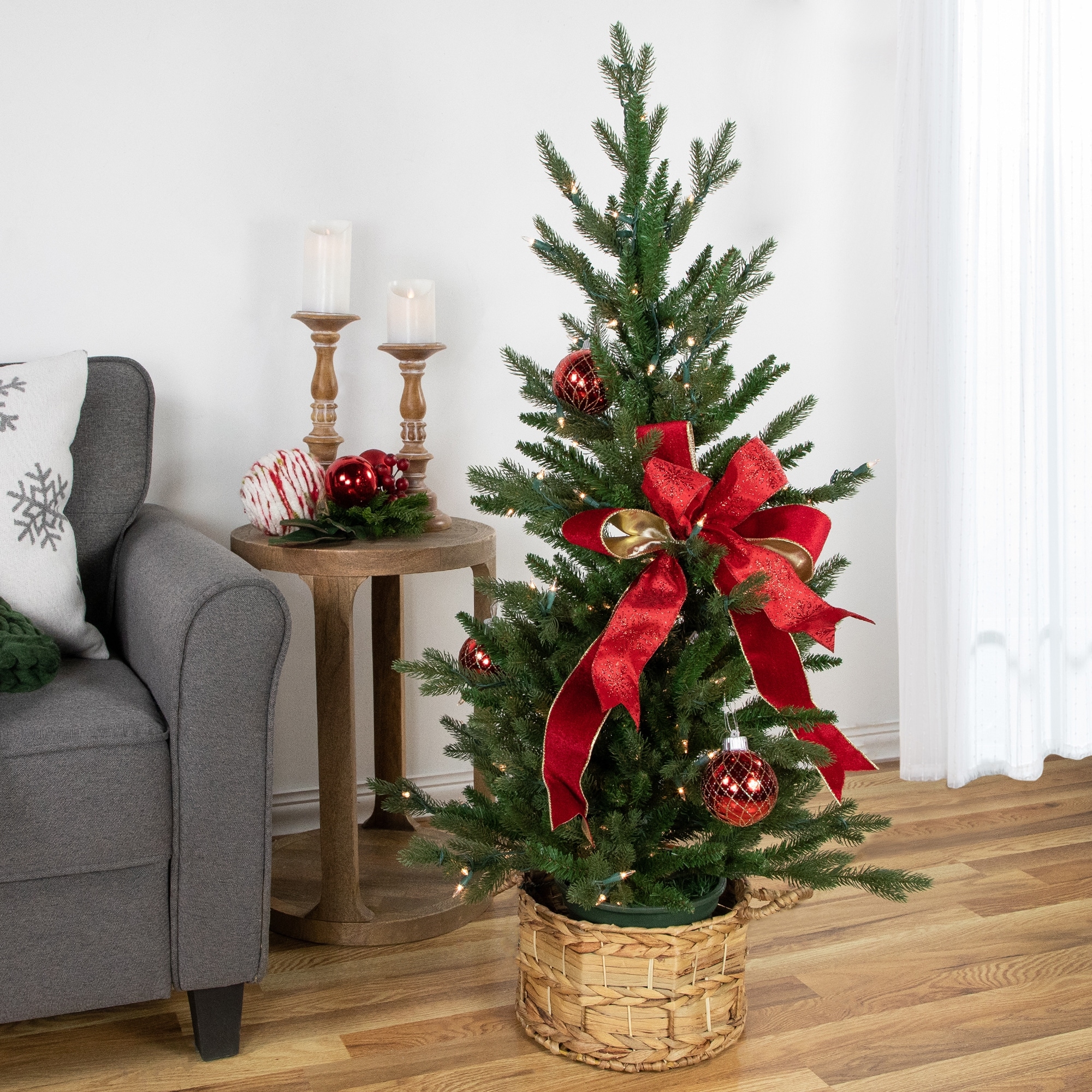 4' Potted Grande Spruce Artificial Christmas Tree, Clear Lights - 4 Foot