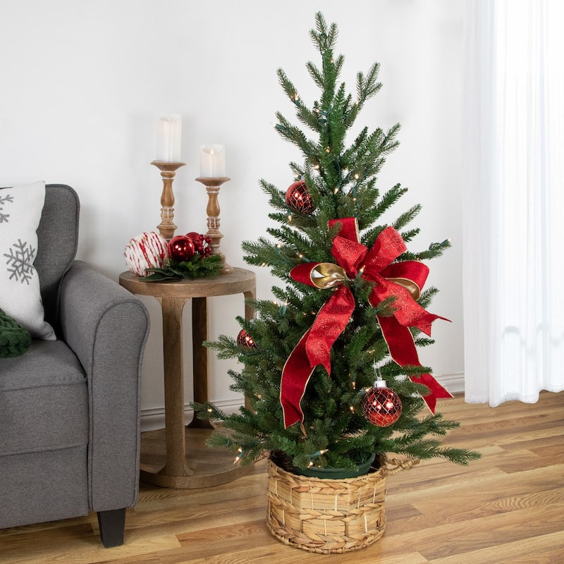 4' Potted Grande Spruce Artificial Christmas Tree, Clear Lights - 4 Foot