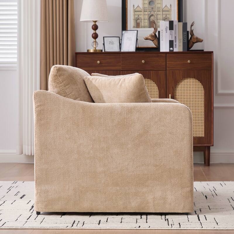 Modern Upholstered Farmhouse Performance Accent Chair , Reading Armchair Single Sofa with Two Bolster Pillows
