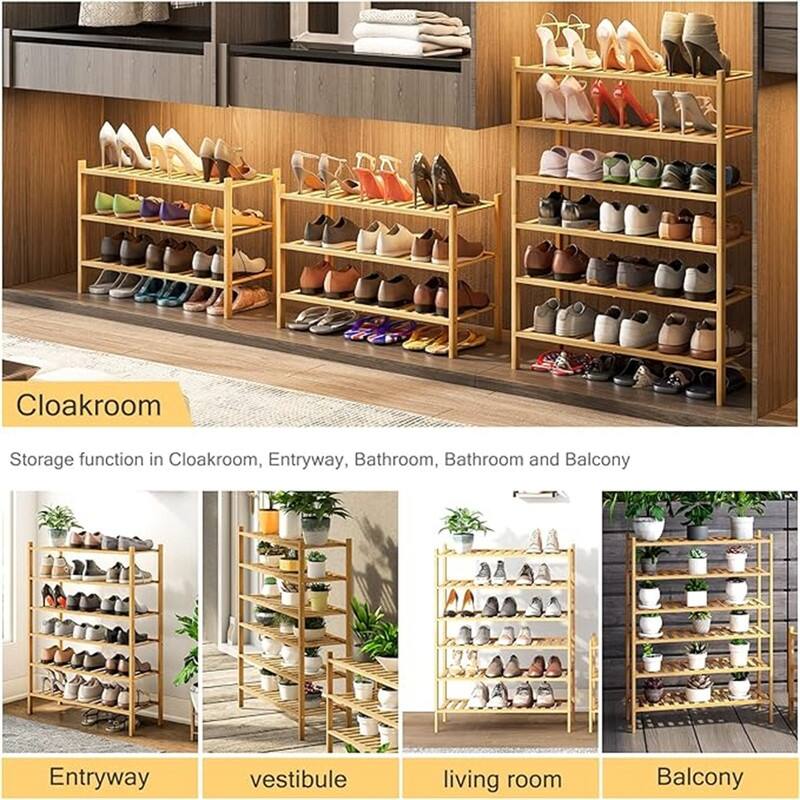 6-Tier Bamboo Shoe Rack - 11.02"D x 26.89"W x 36.54"H