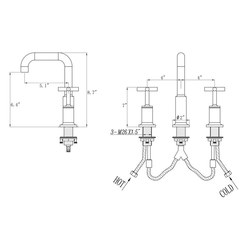 Three-Hole Cross Handle Copper Bathroom Sink Faucet