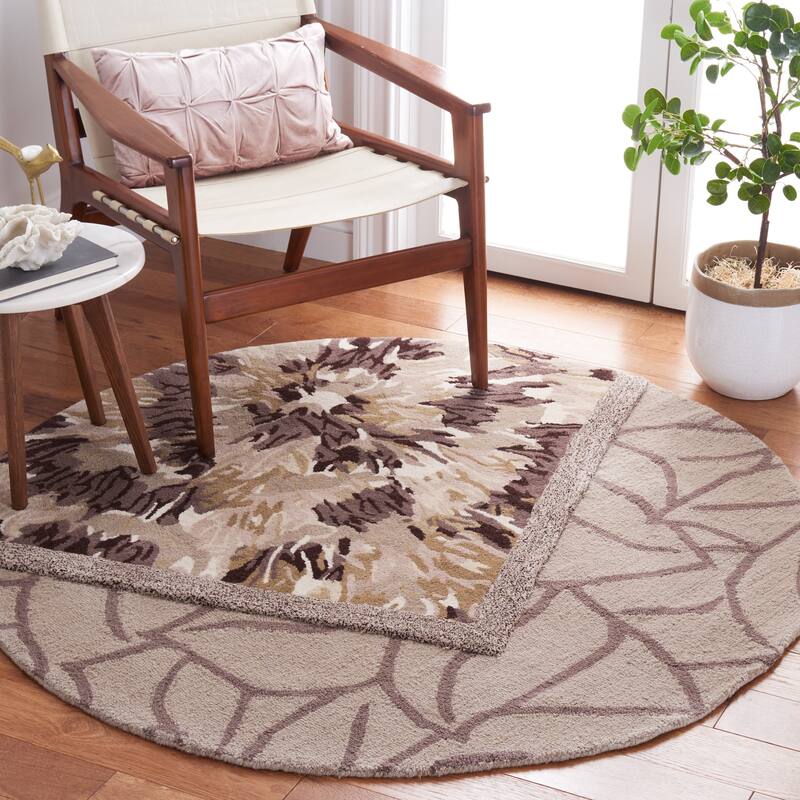 SAFAVIEH Handmade Fifth Avenue Hitje Modern New Zealand Wool - 5' x 5' Round - Beige/Brown - Round