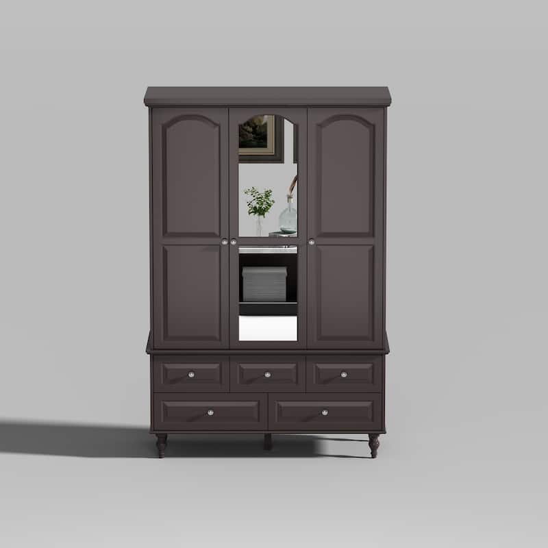 47.2" Lacquered Armoires Wardrobes With Mirror Door 5 Drawer in White