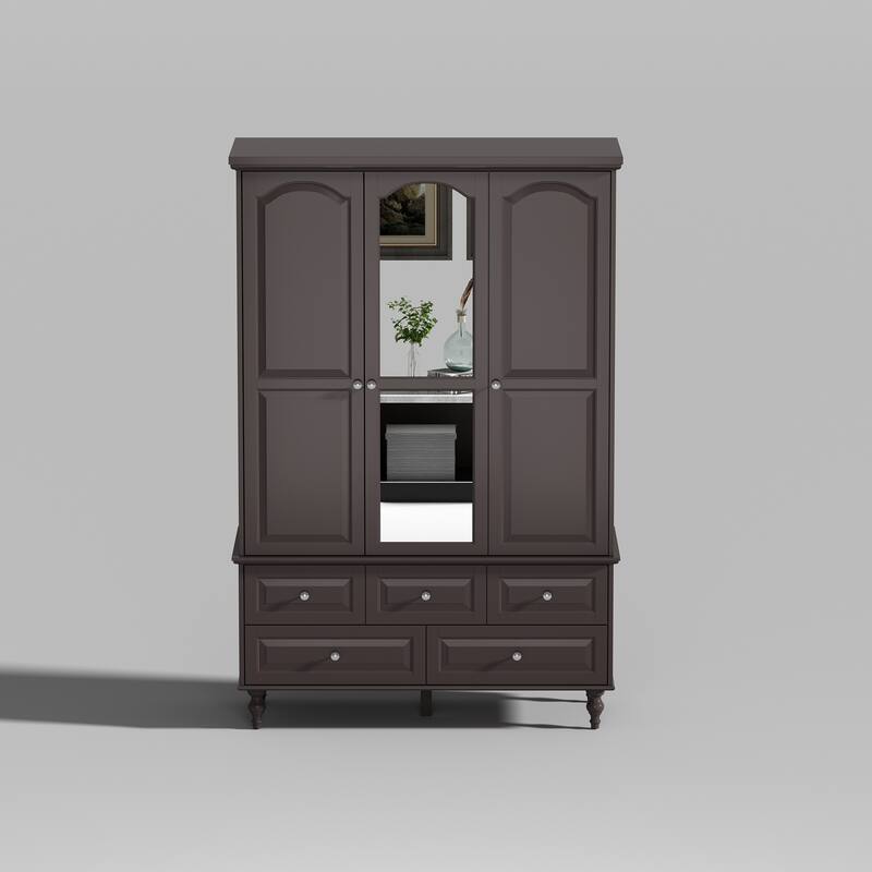 70.9"H Family Wardrobe/Armoire/Closet with Mirror Doors White Lacquer
