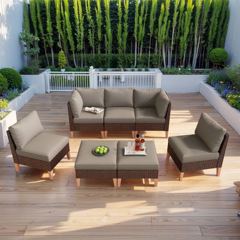 Pocassy 3-Seat Sofa Ottoman with Chairs - Grey - Brown