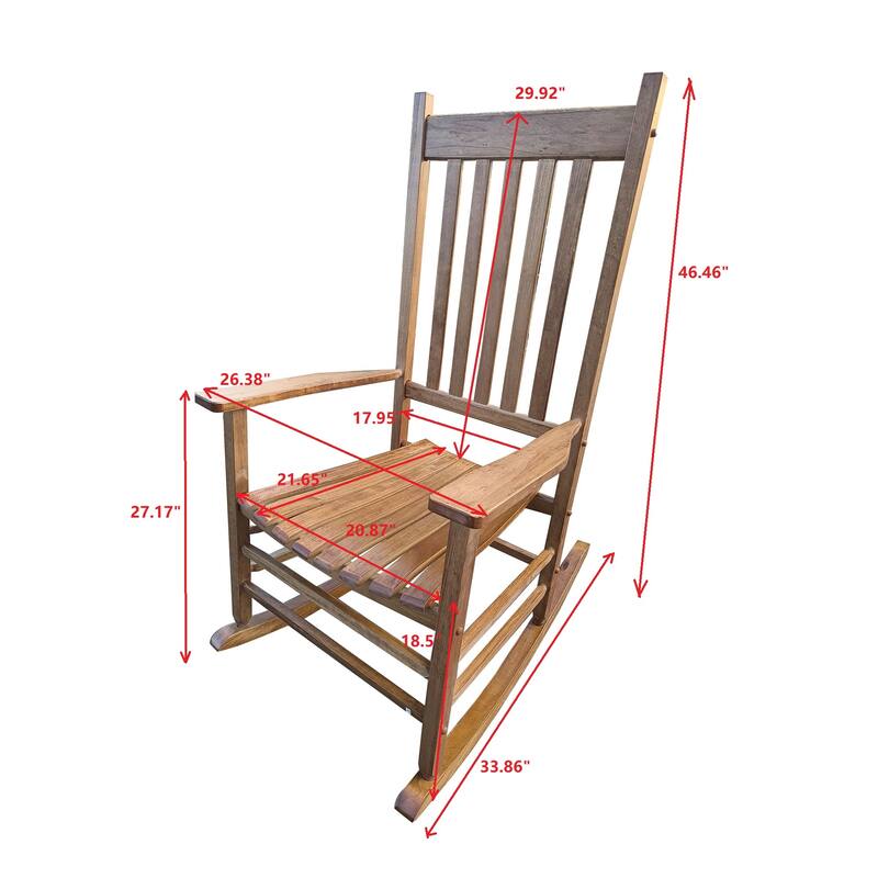 Balcony Porch Adult Rocking Chair Brown Constructed of solid hardwood,Beautifully designed with wide seat and armrest